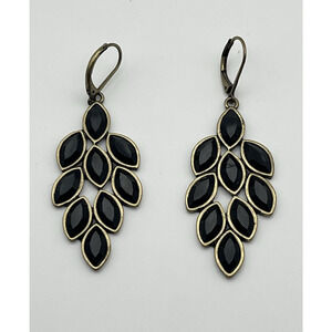 Leaf Cluster Dangle Earrings Black Tiered Marquise Stone Drop Boho Jewelry